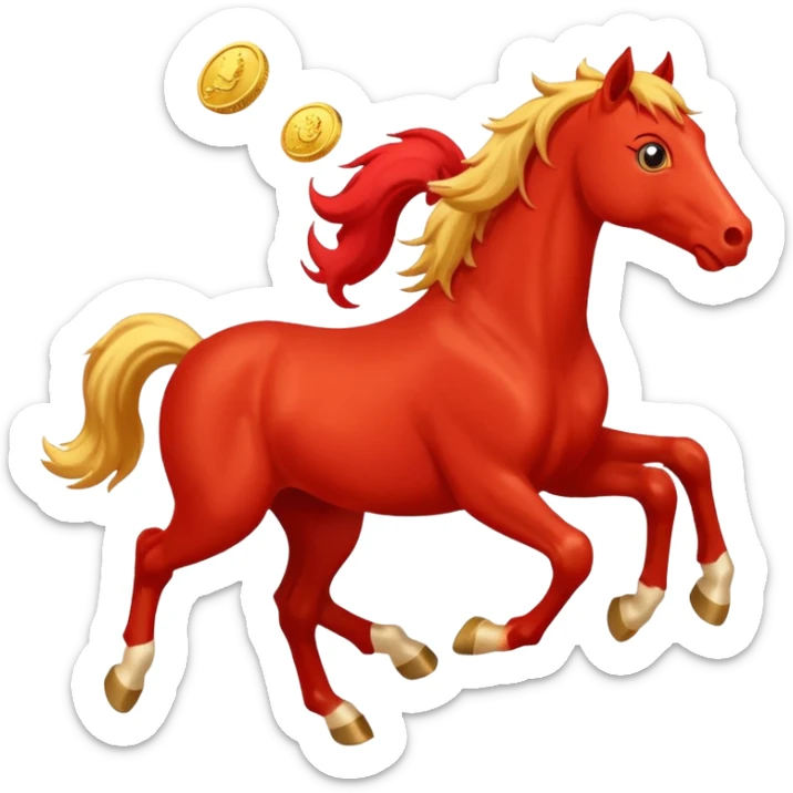 red horse and baby horse agressive running happiness money sticker