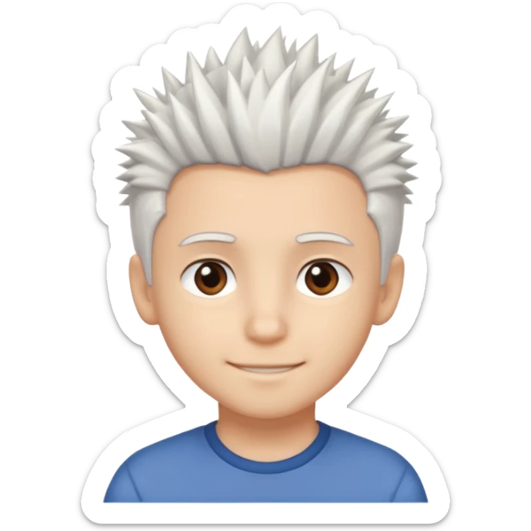 A light-skinned boy with soft, spiky white hair,, brown eyes, and a gentle smile. sticker