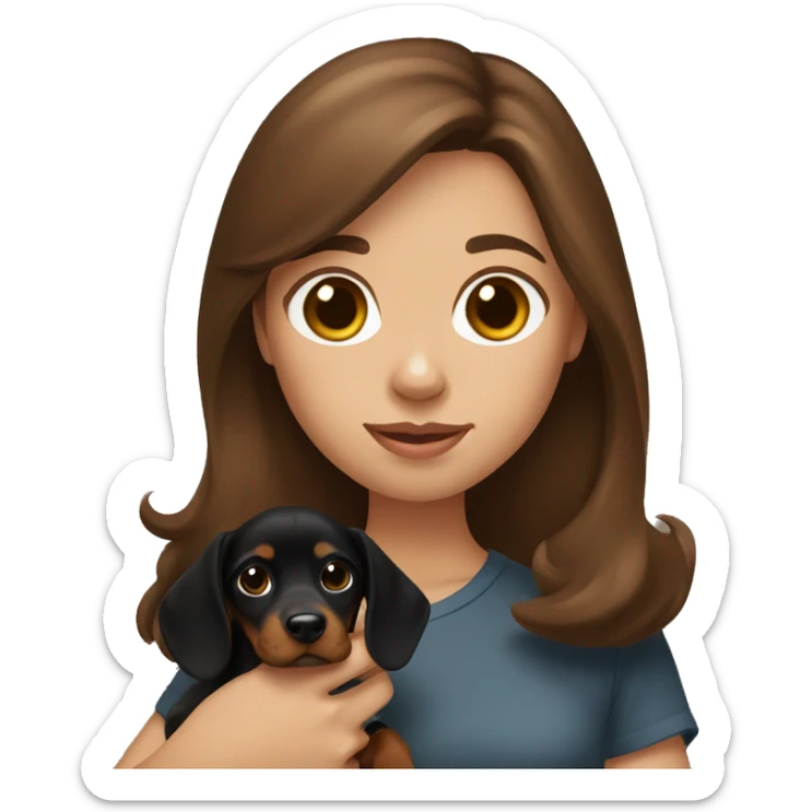 Brown hair girl holding black and tan dachshund puppy sticker