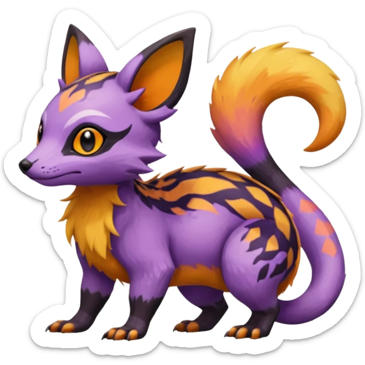 Rare exotic cute epic aesthetic colorful Salandit-Eevee-Civet-species-Fakemon-hybrid-creature, with markings, full body sticker