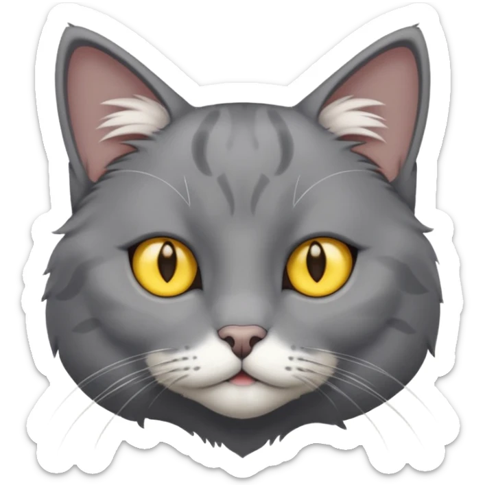A gray cat with yellow eyes named max he is very cute and has a white spot on his neck sticker