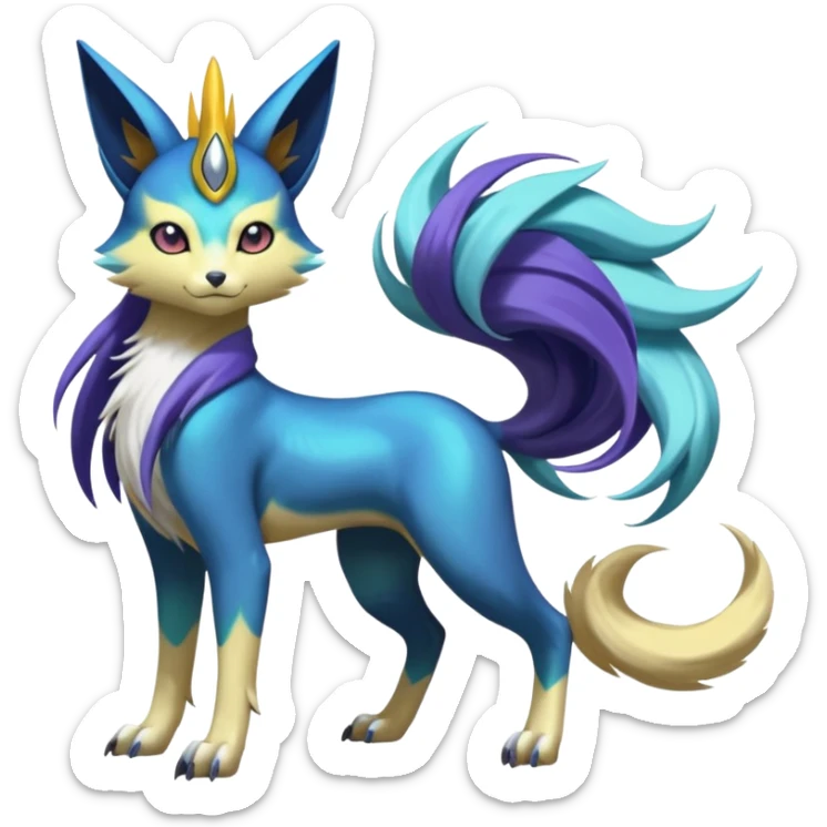 Feral Beautiful Pretty Badass Cool Colorful Painted Asian Graceful Majestic Cool Handsome Meloetta-Renamon-Luxray-Cobalion-Suicune-Vernid-fusion-hybrid-creature, full body  sticker