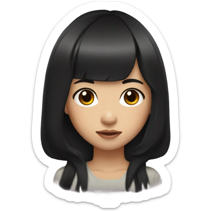 Girl with long and black hair ,Asian eyes and plumps lips and have a bang  sticker