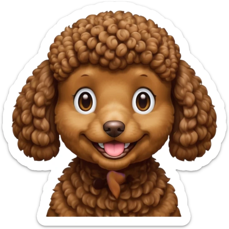 Head of a brown poodle, curly fur, smiling with closed mouth, no tongue showing
 sticker