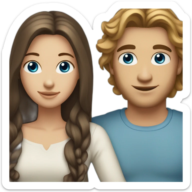 Brunette blue-eyed Couple ( Guy: straight long hair) (girl wavy hair) sticker