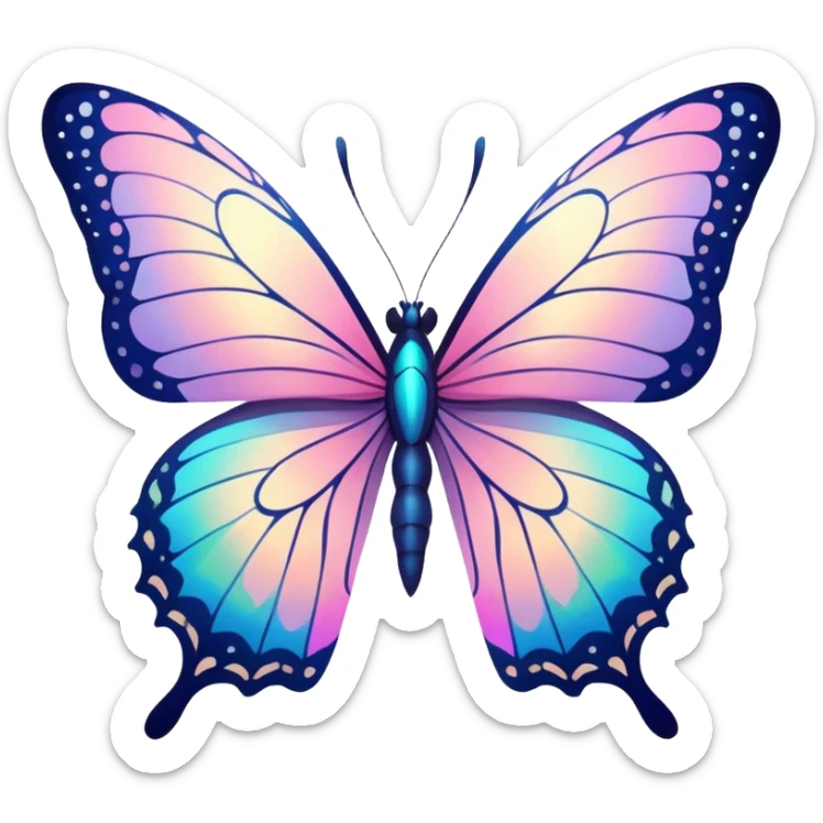 Shiny pastel colorful neon glittery vibrant pale whitish bright Floral exotic tropical butterfly sticker