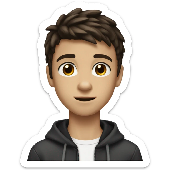 A 12 year old boy who is tall and skinny with dark brown hair and dark brown eyes with average eyelashes and is about 5 foot 7 feet tall and hair like Justin beiber sticker