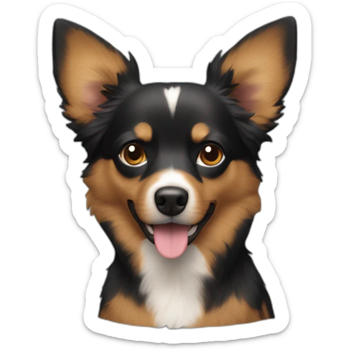 predominantly black with some brown fur, chihuahua, australian shepherd dog mix sticker