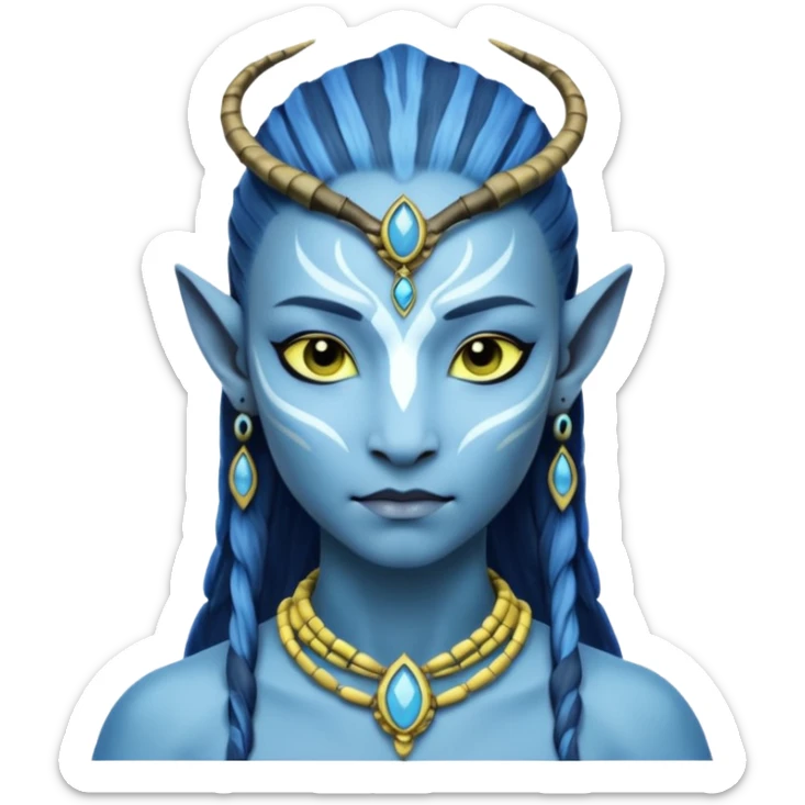 Na'vi character from Avatar movie, blue skin, wearing traditional Na'vi jewelry sticker