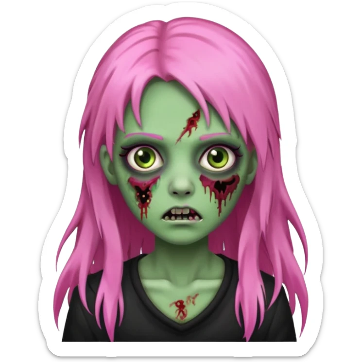 zombie girl with black, pink and green long hair with franja sticker