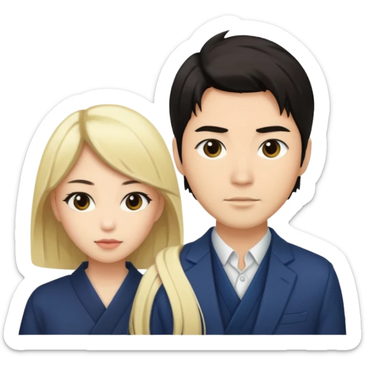 portrait of a stylish Japanese man with blond woman sticker