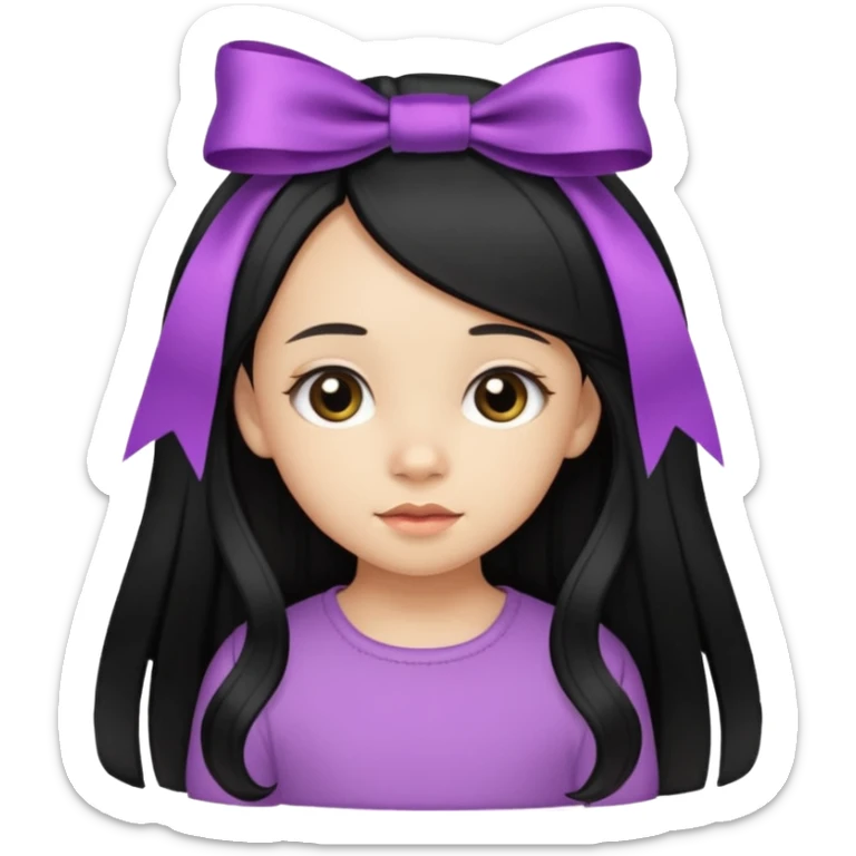 little girl with ribbon hairclip, long black hair sticker
