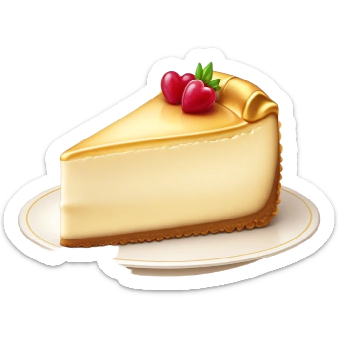Cinematic Realistic Sernik Dessert Emoji, showcasing a rich, creamy cheesecake with a golden crust rendered with delicate textures and inviting, soft lighting. sticker