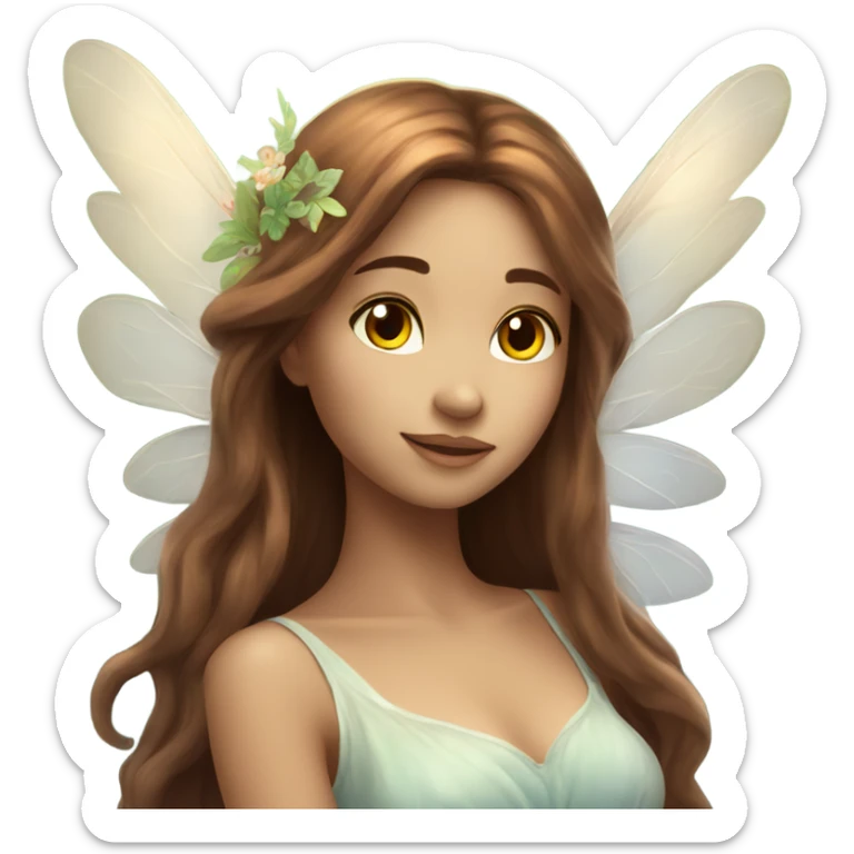 Dreamy pretty nature fairy with long brown hair and wings  sticker
