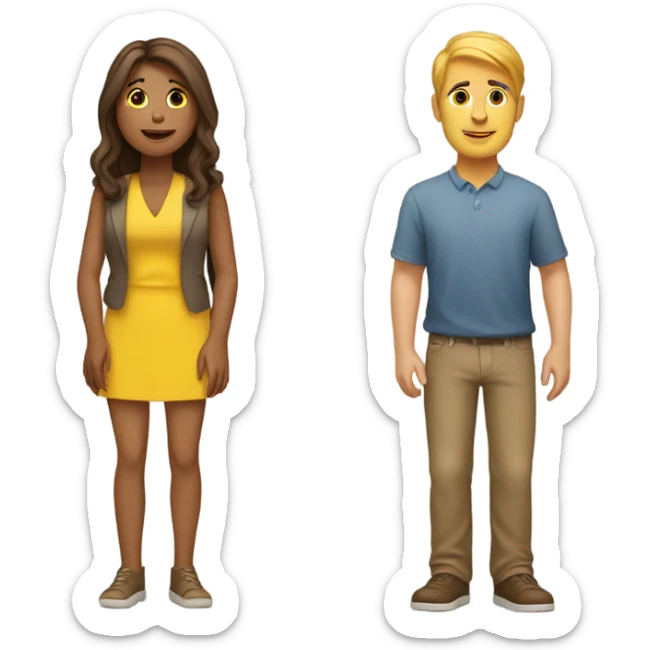 couple: man with yellow hair, not that long, woman with brown long har sticker
