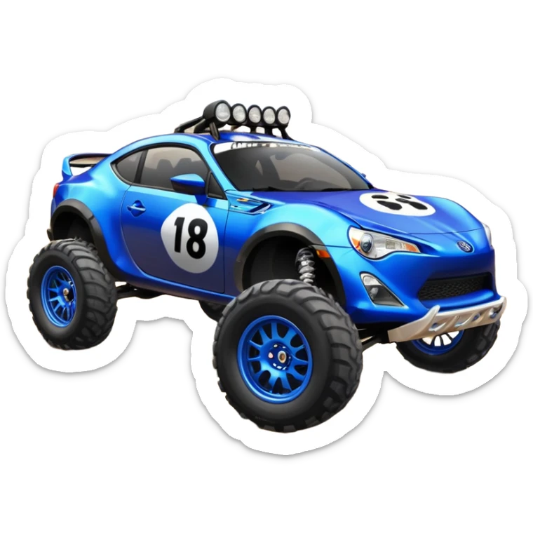 2013 scion fr-s ultramarine off road 4wd monster Baja dessert stadium racer number 86 with large shiny chromed wheels with wide long travel suspension  sticker