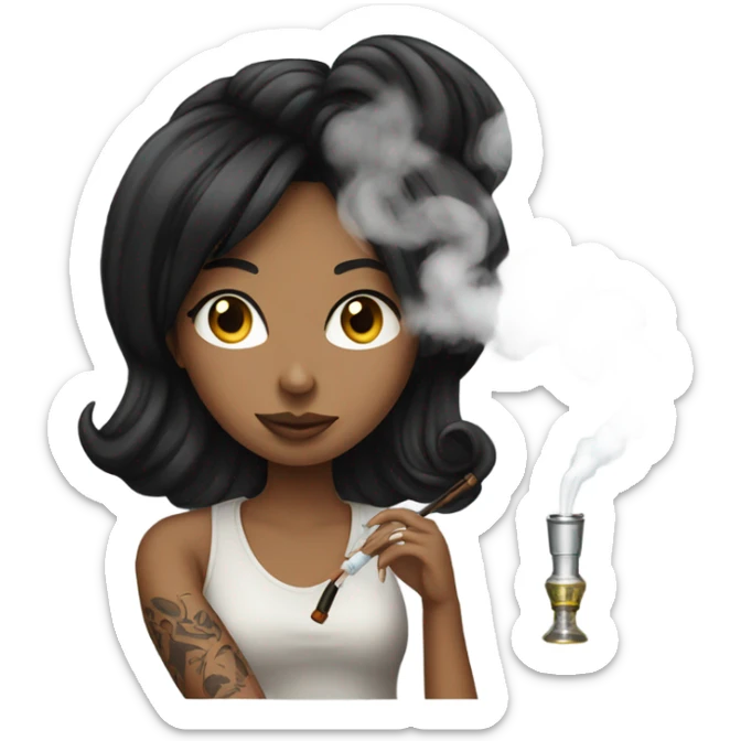 portrait of a girl with black hair smoking hookah  sticker