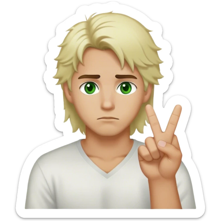 a guy with green eyes and fluffy blonde hair sticking up the middle finger to a white girl with brunette hair while she is sad sticker
