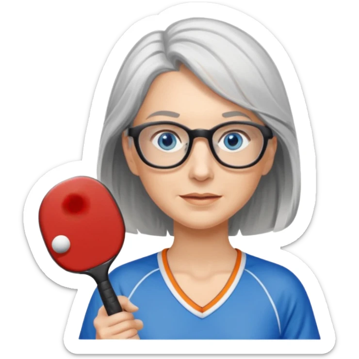 Blue eyed Female shoulder length gray hair and glasses pickleball sticker