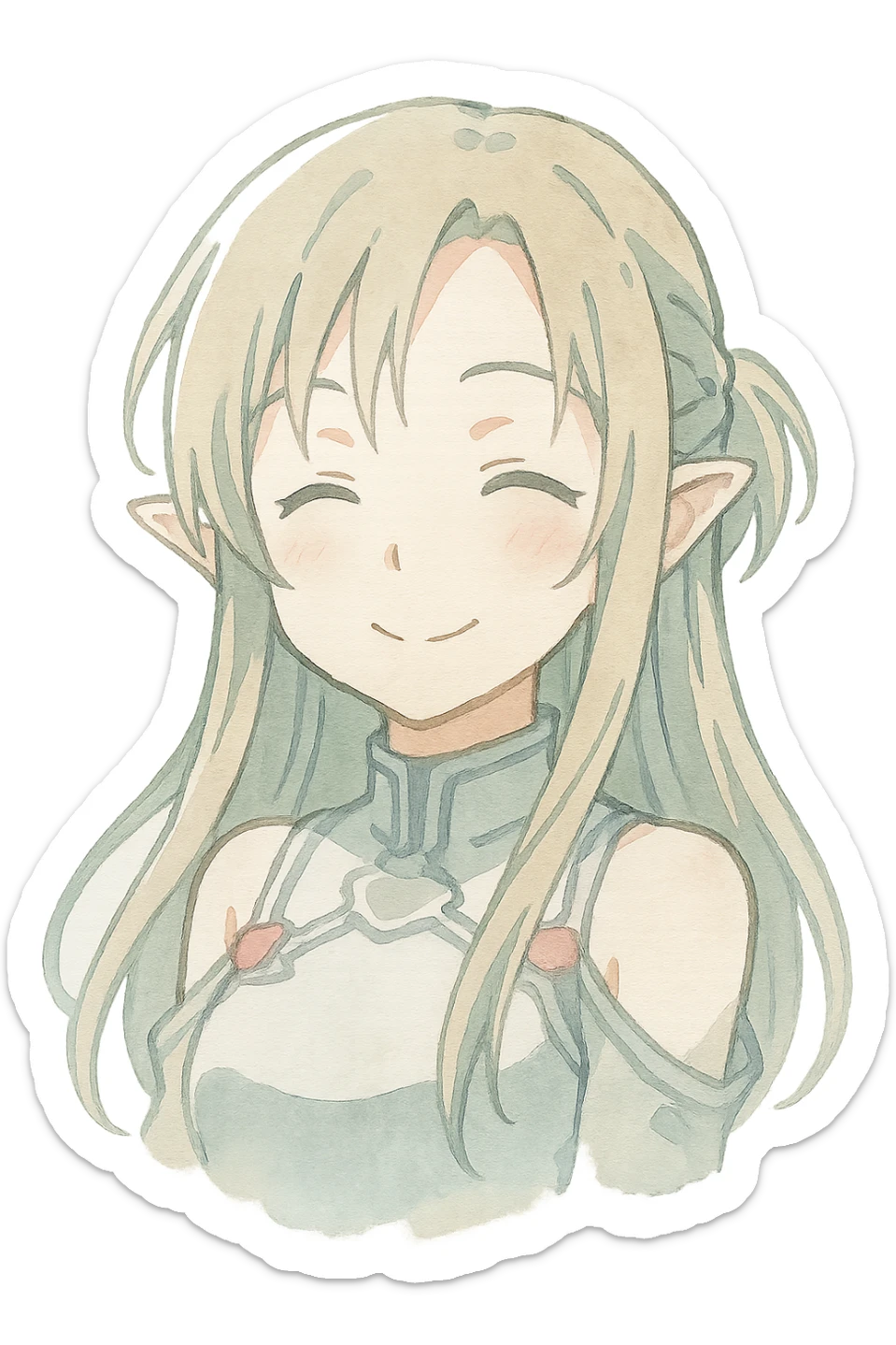 Sticker of Asuna from Sword Art Online in watercolor art style, happy expression, transparent background, inspired by the reference image. sticker