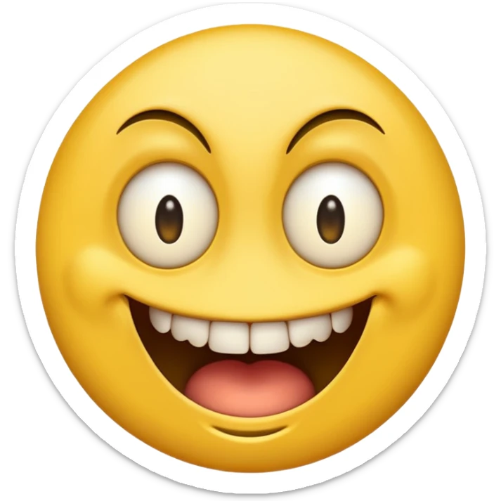 Yellow emoji with vertical slit eyes, huge creepy grin from ear to ear sticker