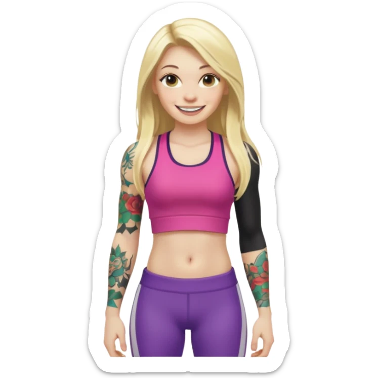 girl with long blonde hair and tattoos and an athletic ginger girl colorful clothes sticker
