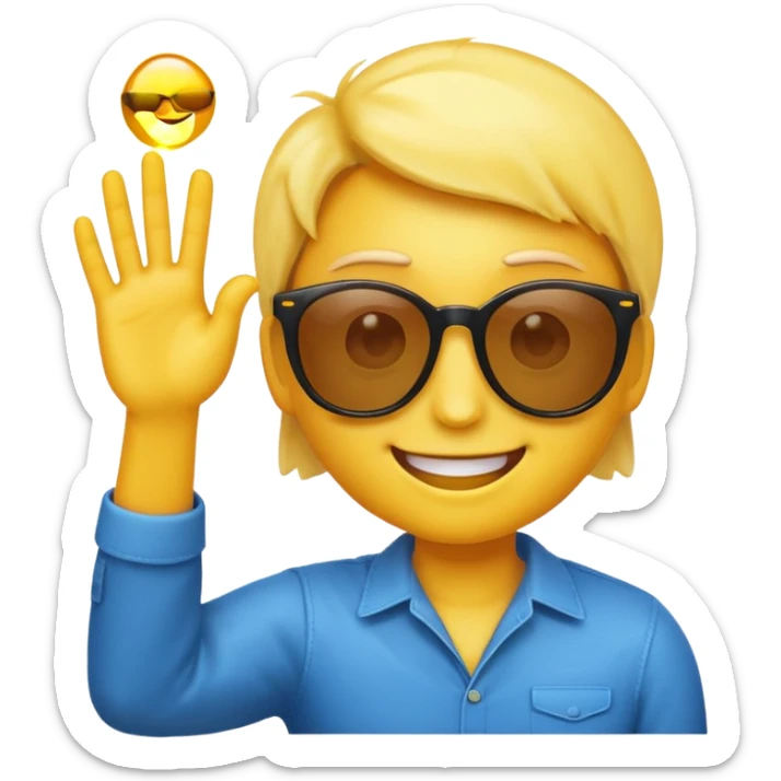 make me a emoji that is with summer glasses and a arm at the face smiling and please the emoji have aura sticker