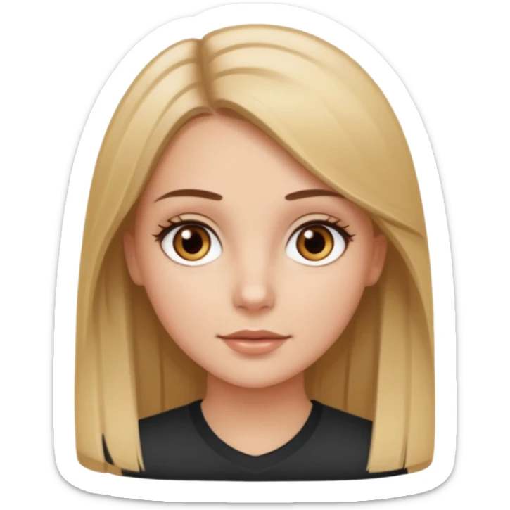 Make a white girl with brown eyes, brown straight hair with blonde highlights sticker