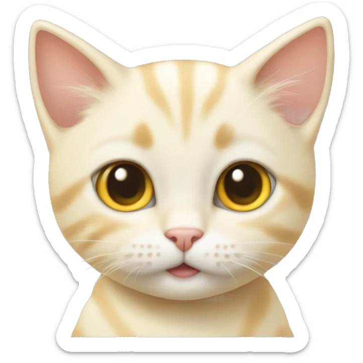 A very cute pale yellow kitten emoji with a chat bubble icon in the top right corner of its head. sticker