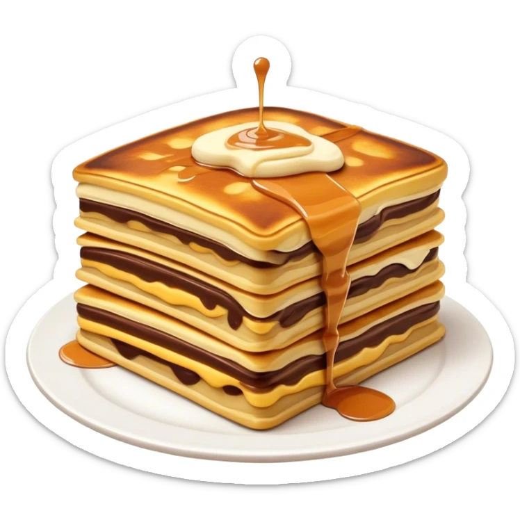 Cinematic Realistic Martabak Manis Dessert Emoji, depicted as a thick, sweet pancake filled with chocolate, cheese, and condensed milk rendered with detailed textures and vibrant, indulgent lighting. sticker