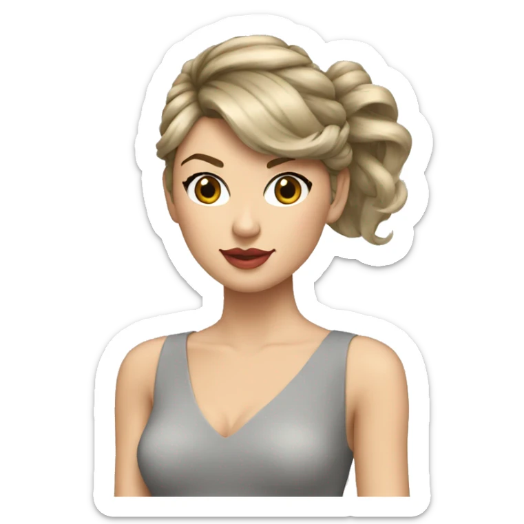 Taylor swift with a gray dress, hair in high ponytail sticker