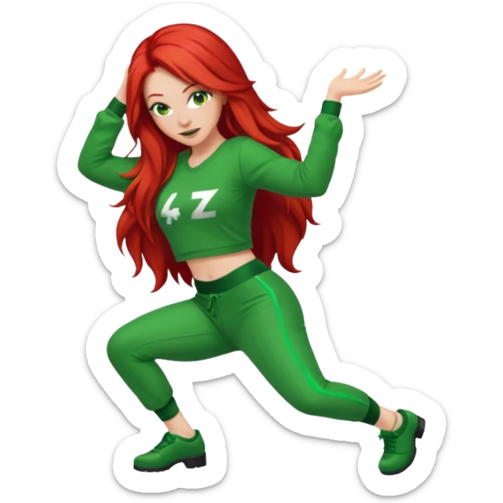 Thick white woman twerking with long red hair and green 420 outfit sticker
