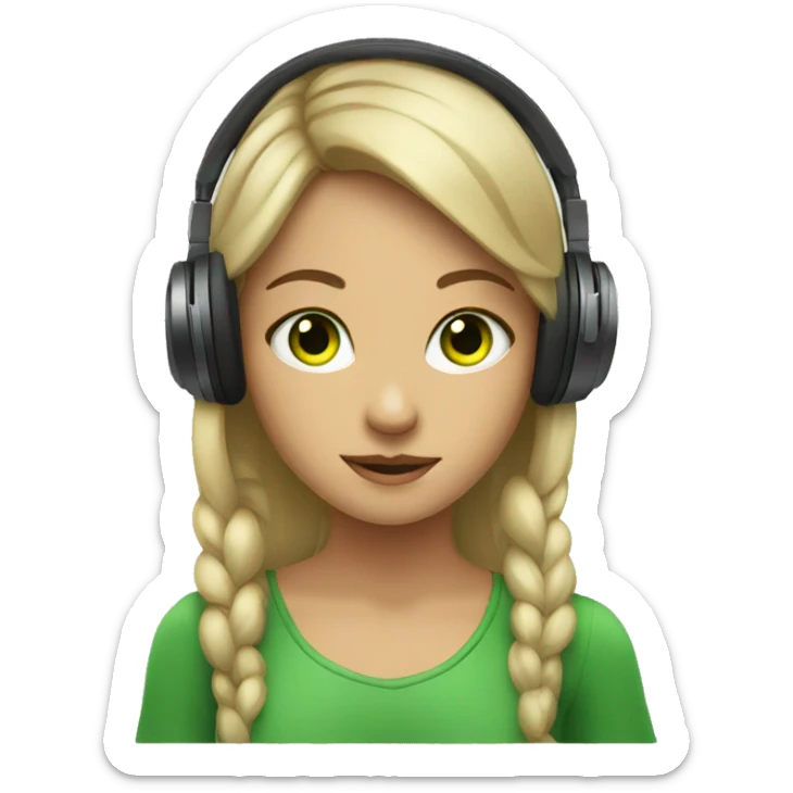 Girl with a green eyes listening a music on headphones  sticker