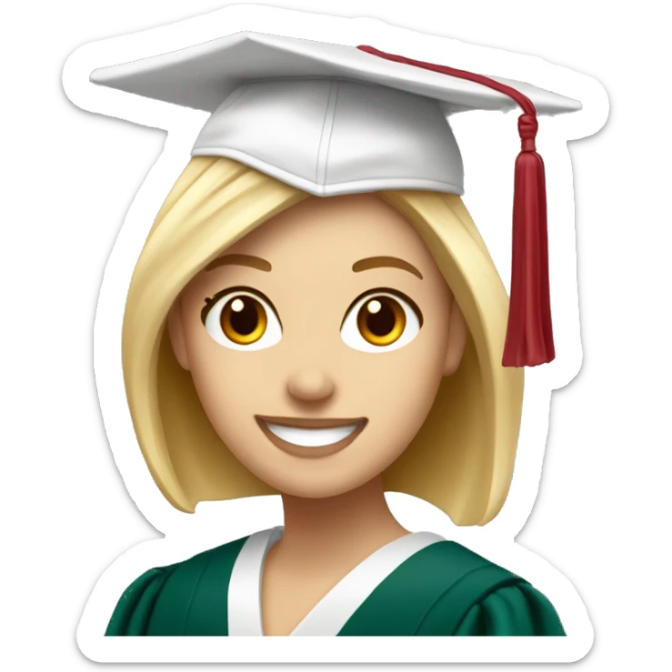 Blonde white girl smiling wearing university of Chicago Loyola grad cap sticker