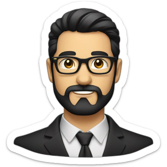 a dashing gentleman with a perfectly groomed black beard and sleek black hair, confidently sporting a stylish pair of spectacles sticker