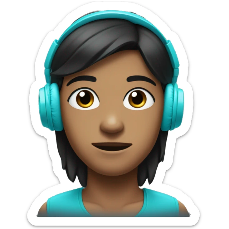 serious face with slightly dark skin wearing cyan headphones, and with black hair pointed upwards. sticker