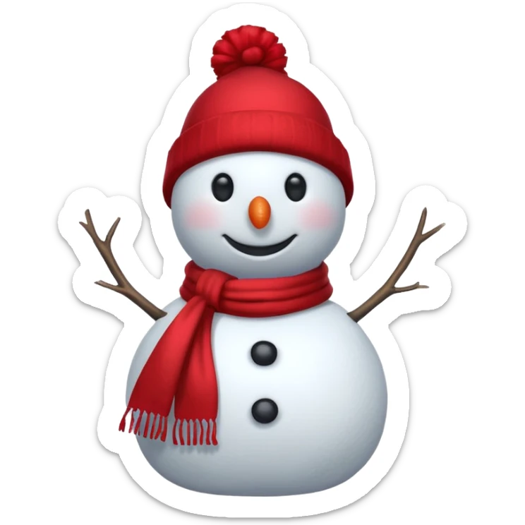 a snowman in a red scarf with the SW logo and a red New Year's hat sticker