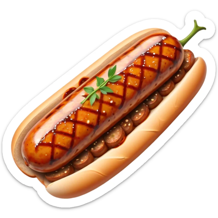 Cinematic spicy chipotle sausage, glistening with smoky, tangy sauce, charred and grilled to perfection, sliced open to reveal juicy filling, served with fresh herbs, rich and flavorful, detailed and appetizing. sticker