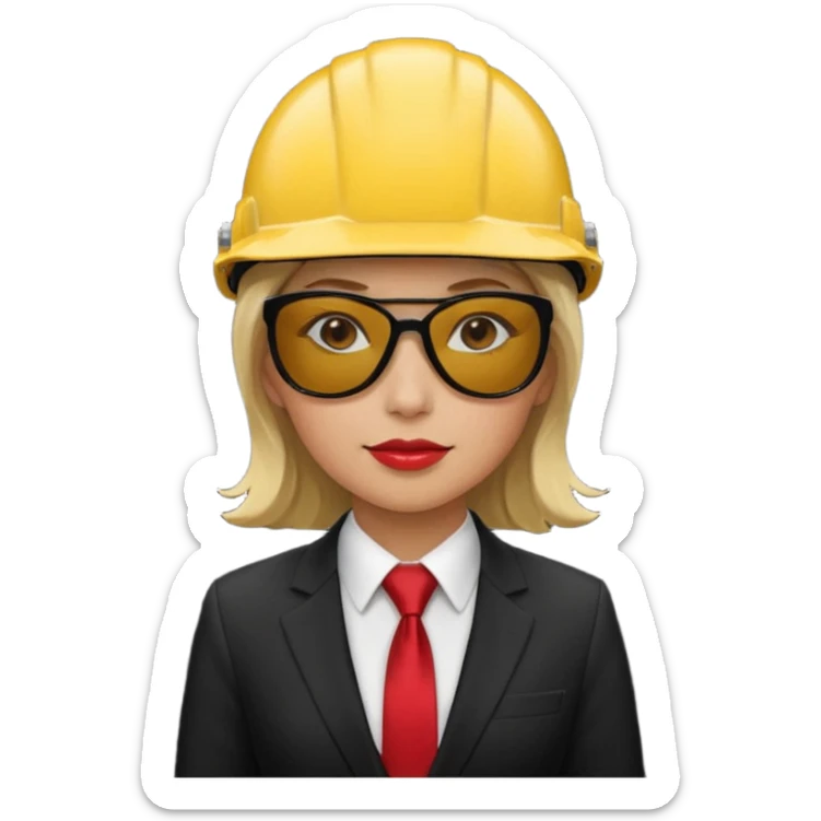 black suit red tie with yellow helmet woman and sunglasses sticker
