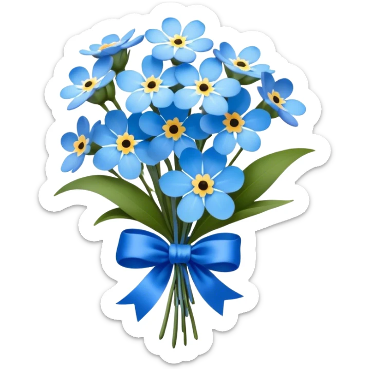 "A small bouquet of forget-me-not flowers tied with a delicate blue ribbon, romantic and nostalgic." sticker