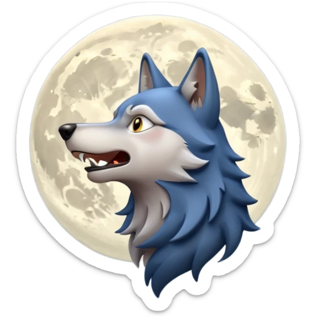 emoji of a howling wolf facing the moon, with its head tilted upward, simple cartoon style 🐺🌕 sticker