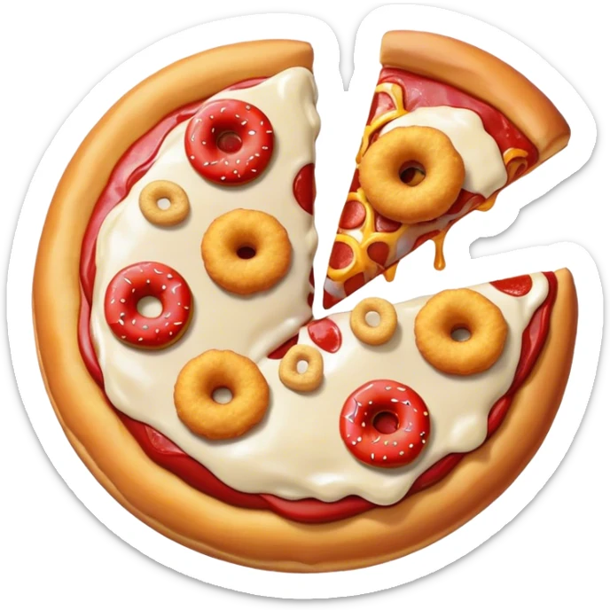 Donut, triple pizza, french fries, fries, chicken nuggets, pizza, doughnut, ice cream, pizza, chicken nuggets, french fries, ketchup, mustard, pizza sticker