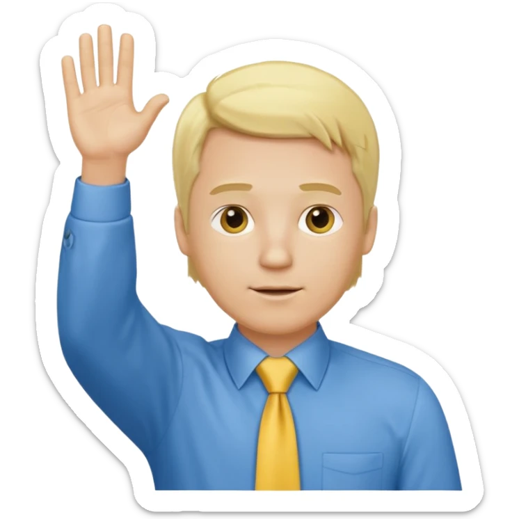 consulting man with hand with white skin and blonde hair with blue shirt and yellow tie sticker