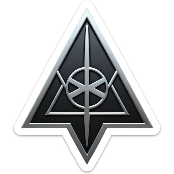 Emoji, dark futuristic occult sigil, symmetrical geometric shape, black metal, gothic cyber aesthetic, minimal flat design, sharp edges, centered, transparent background do not use any other colors but black sticker