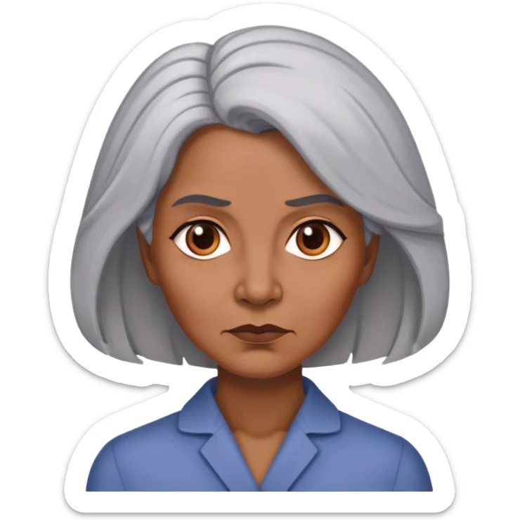 "- Nữ
- 50 tuổi
- Da nâu
- Tóc bồng bềnh, tóc bạc
- Mặt nghiêm túc
" sticker