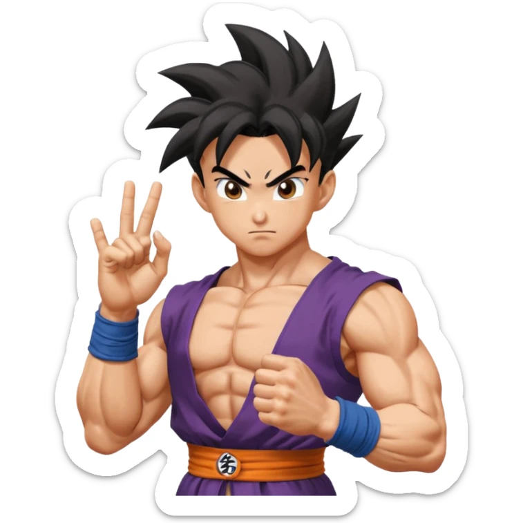 dragon ball gohan with his two fingers and arms facing right to fusion with trunks  sticker