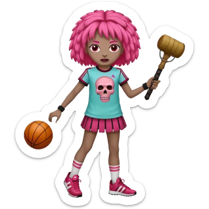 Crie um emoji de uma menina com bochecha gordinha com o cabelo vermelho longo com uma franja reta zumbi casaco de gola alta da adidas sticker