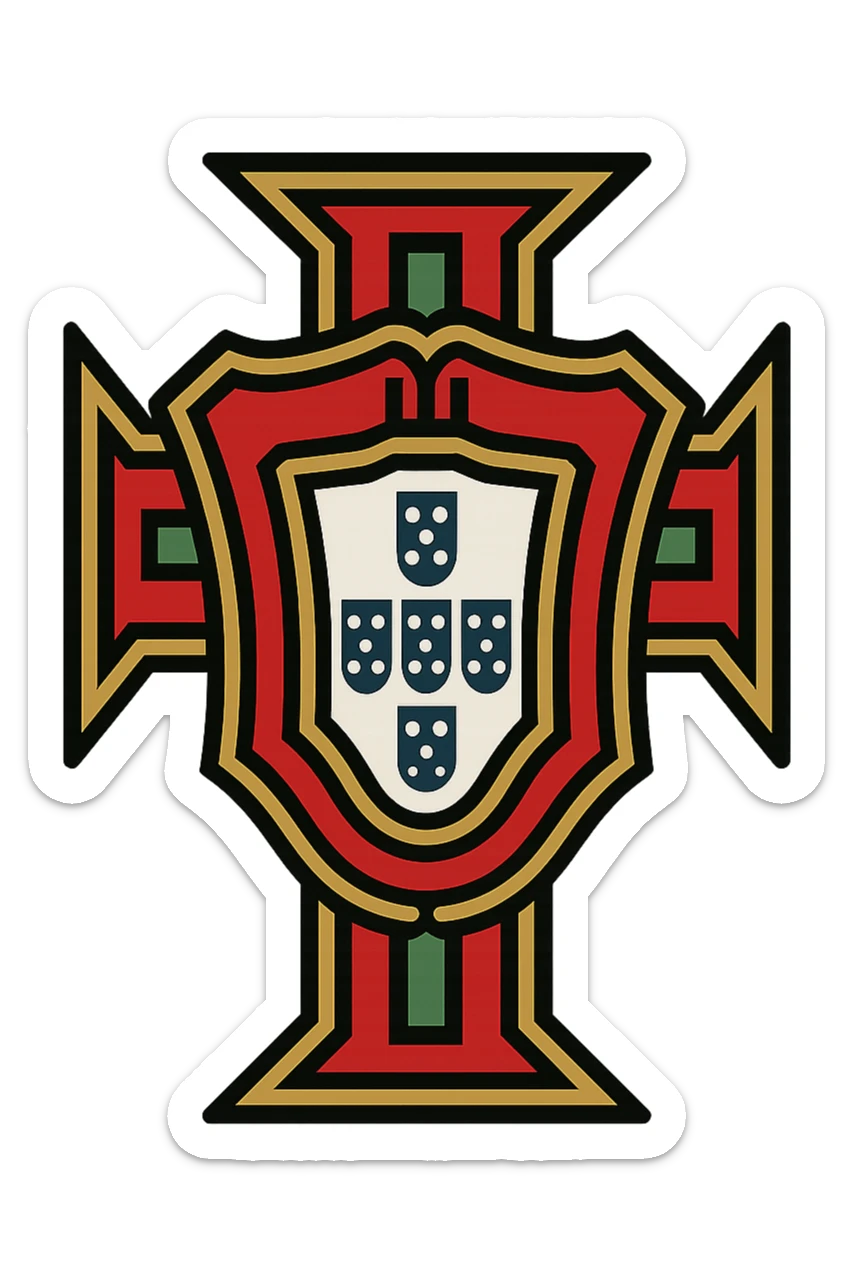Portugal logo, classic crest style, traditional, detailed, red and green colors sticker