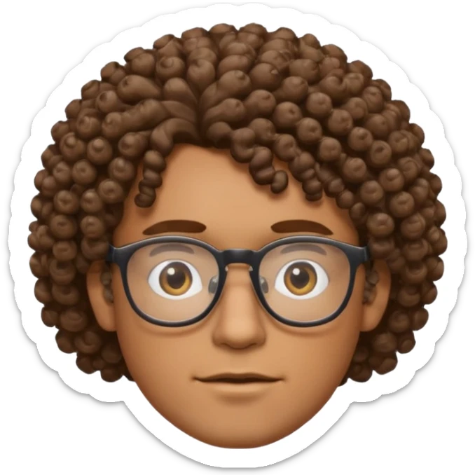 homme blanc brun avec cheveux frisés et lunette, vue de face sticker
