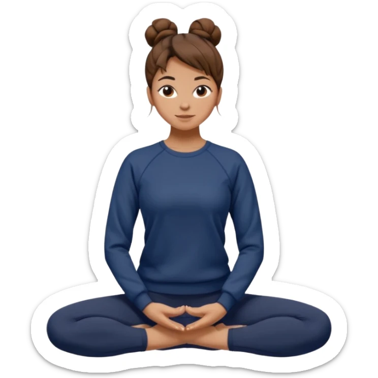 Woman who clearly has ADHD with brown hair in navy sweatshirt and black yoga pants sticker